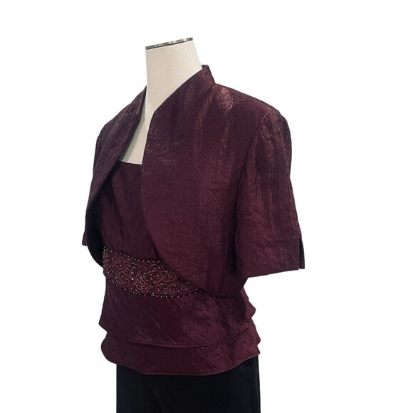 R M Richards 2 Piece Mother Of The Bride Evening Jacket Top Set Burgundy Beaded - Picture 6 of 12